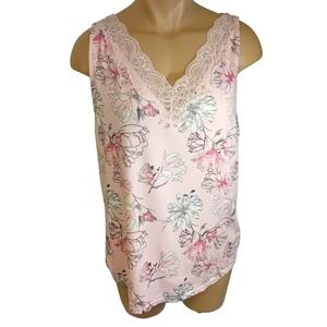 Loungewear By Mis/ Tank Top Pink Floral Lace‎ Sleepwear Night Wear Relaxation L